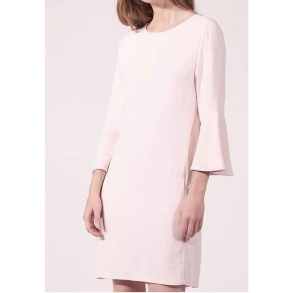 Sandro Paris Mini Dress Size Small Crepe Pale Pink Fluted 3/4 Sleeves Tie Back